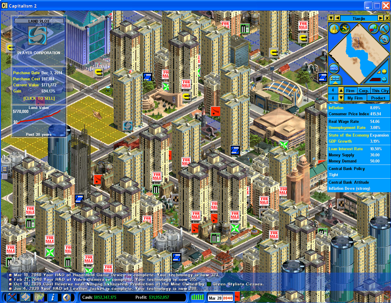 A land plot bought by the player saw its value increased almost 7 times in 40 years. A pretty good return on investment.