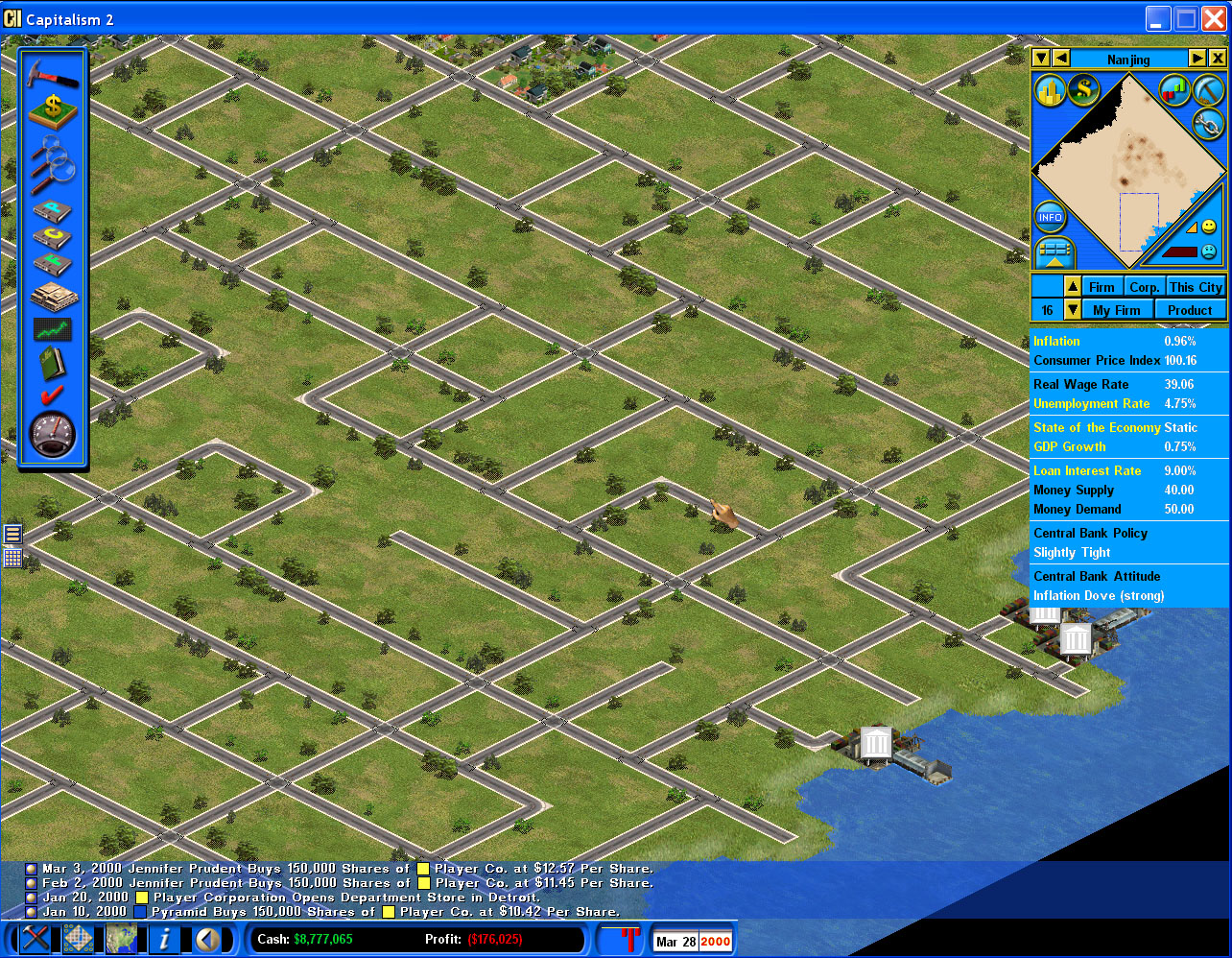 Year 2000<br />You picked an unpopulated area in the city. The land cost is very low and you can afford to buy a big piece of the land.