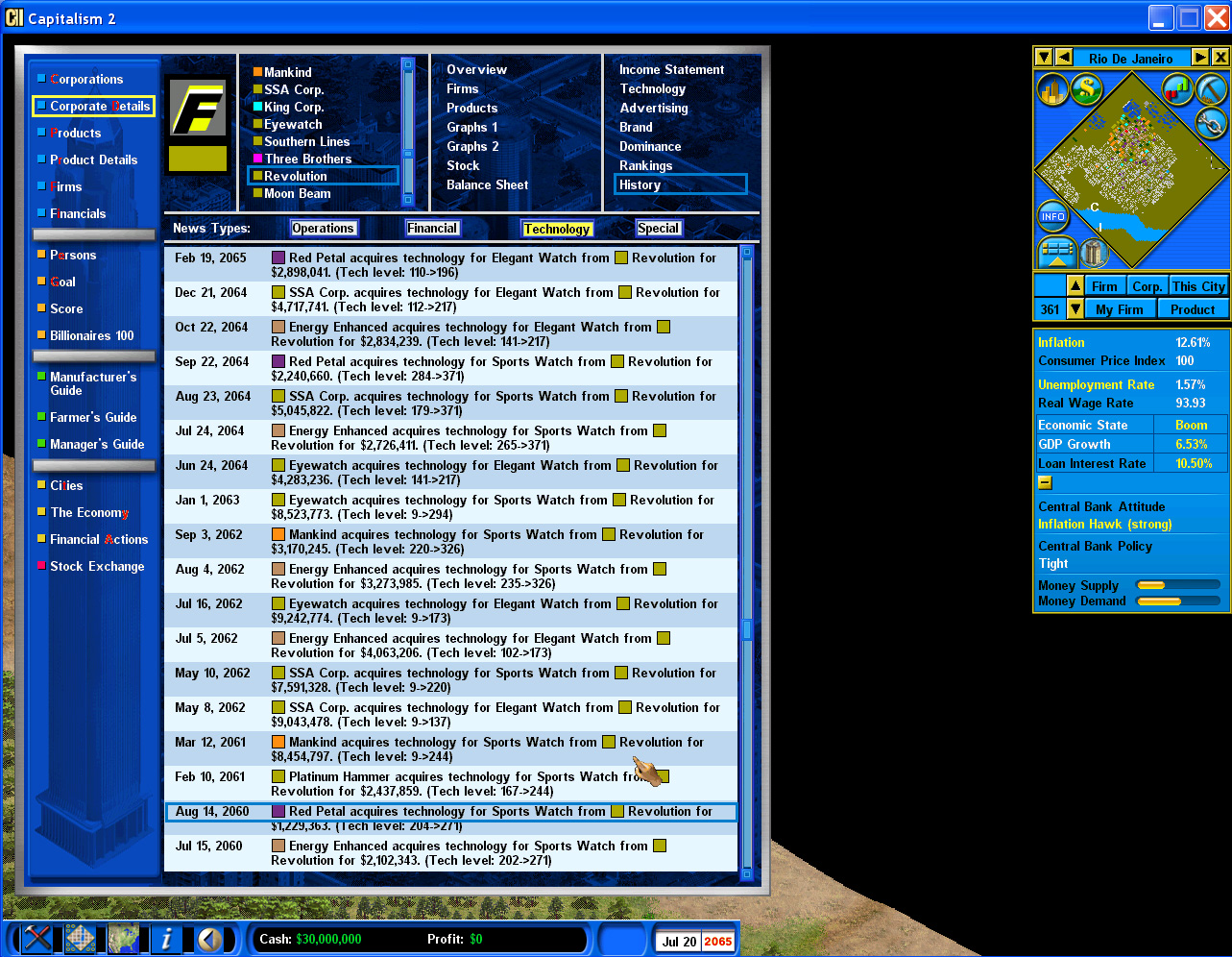 You can sell the history of tech acquisitions on the History page of the Corporate Detail report.